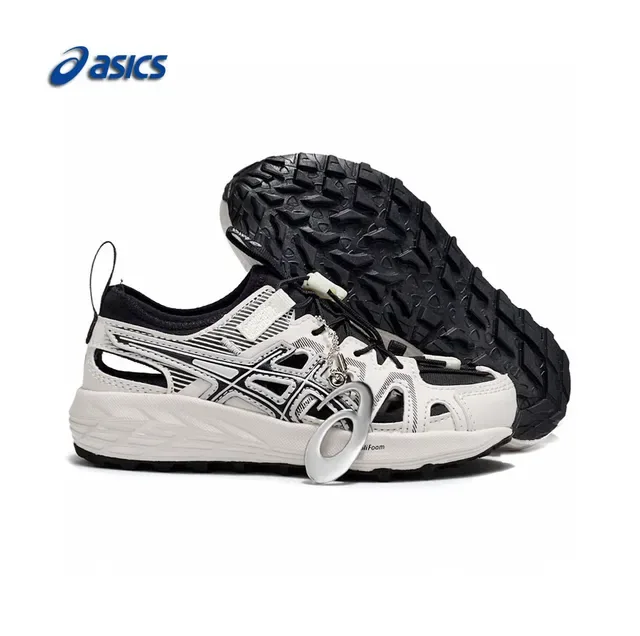 ASICS White Black Caged Midfoot Overlay Aggressive Lug Outsole Sneakers 23