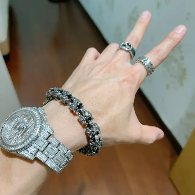 Balenciaga Animal Head Link Silver Sculpted Links Oxidized Finish Bracelet 2