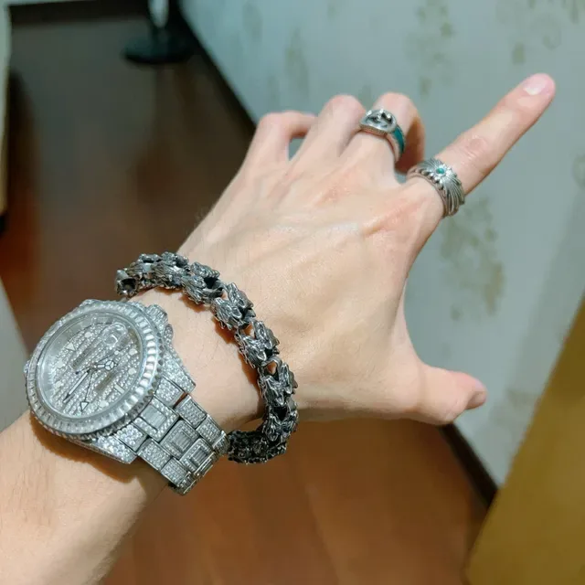 Balenciaga Animal Head Link Silver Sculpted Links Oxidized Finish Bracelet 5