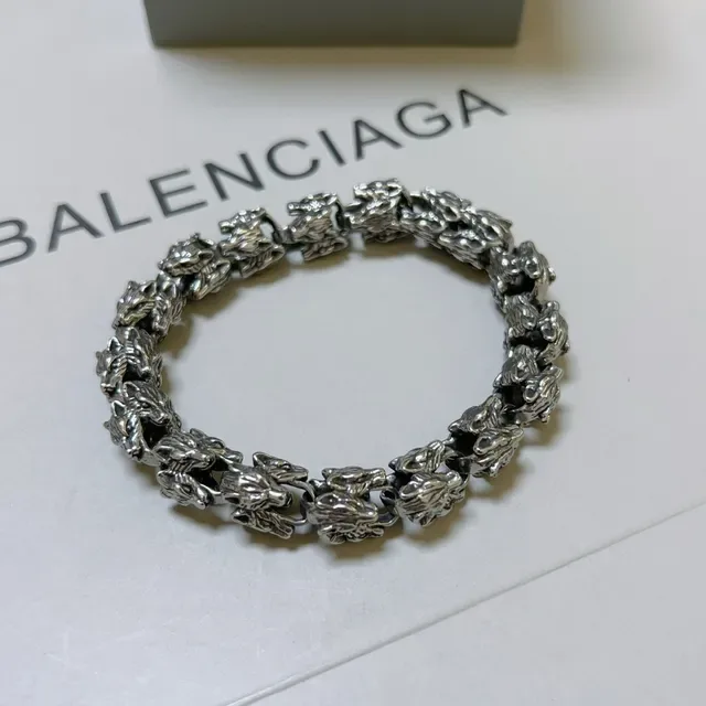Balenciaga Animal Head Link Silver Sculpted Links Oxidized Finish Bracelet 6