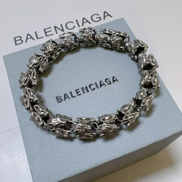 Balenciaga Animal Head Link Silver Sculpted Links Oxidized Finish Bracelet 7