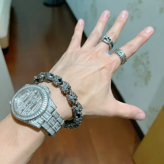 Balenciaga Animal Head Link Silver Sculpted Links Oxidized Finish Bracelet 8