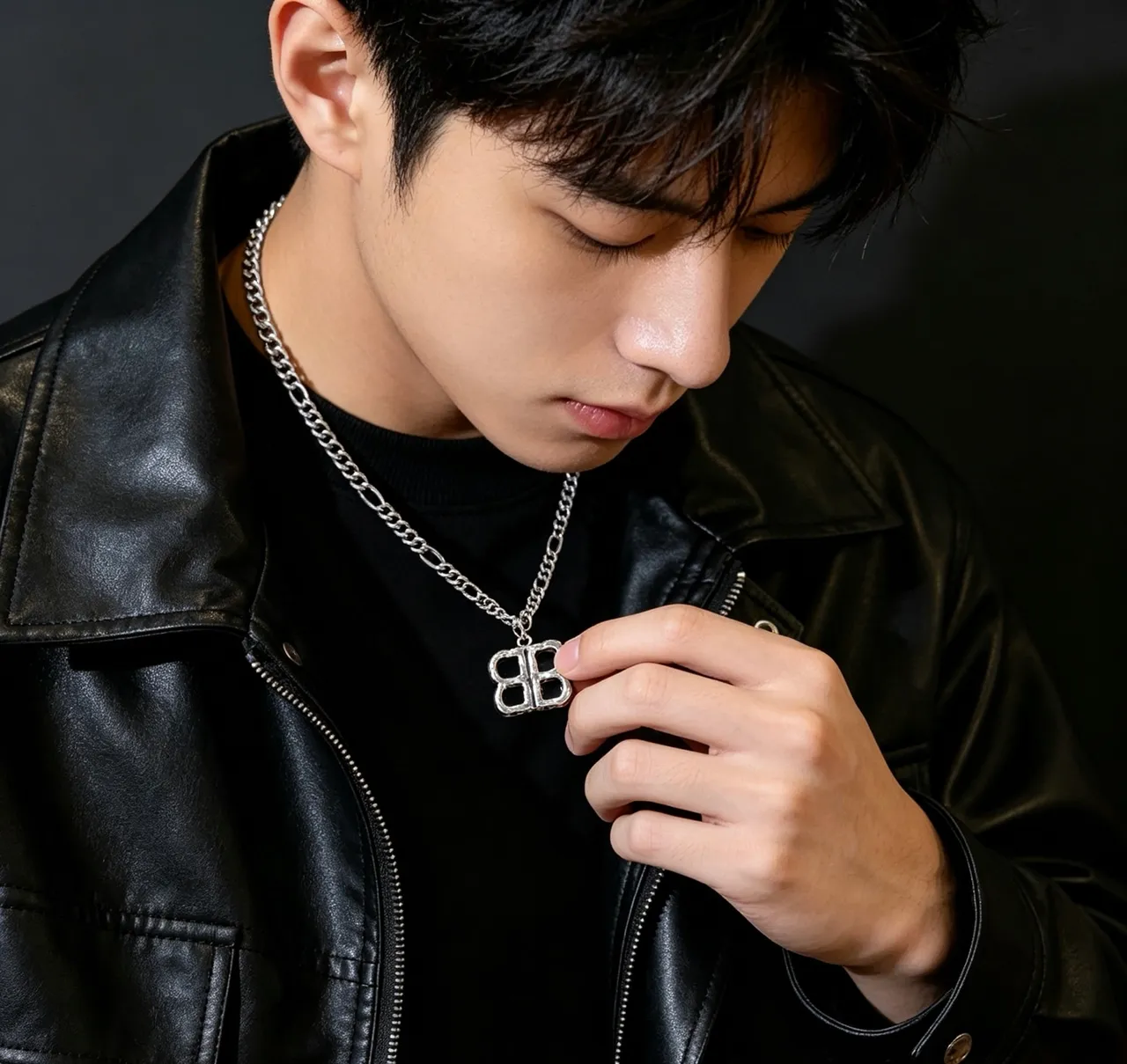 Balenciaga BB and B Pendant রূপালি ধূসর হ্যামার্ড মেটাল ফিনিশ ফিগারো চেইন নেকলেস 5