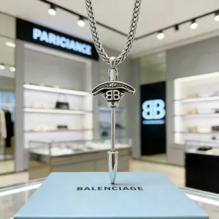 Collar Balenciaga BB Dagger Plata Azul Cadena Trenzada Monograma
