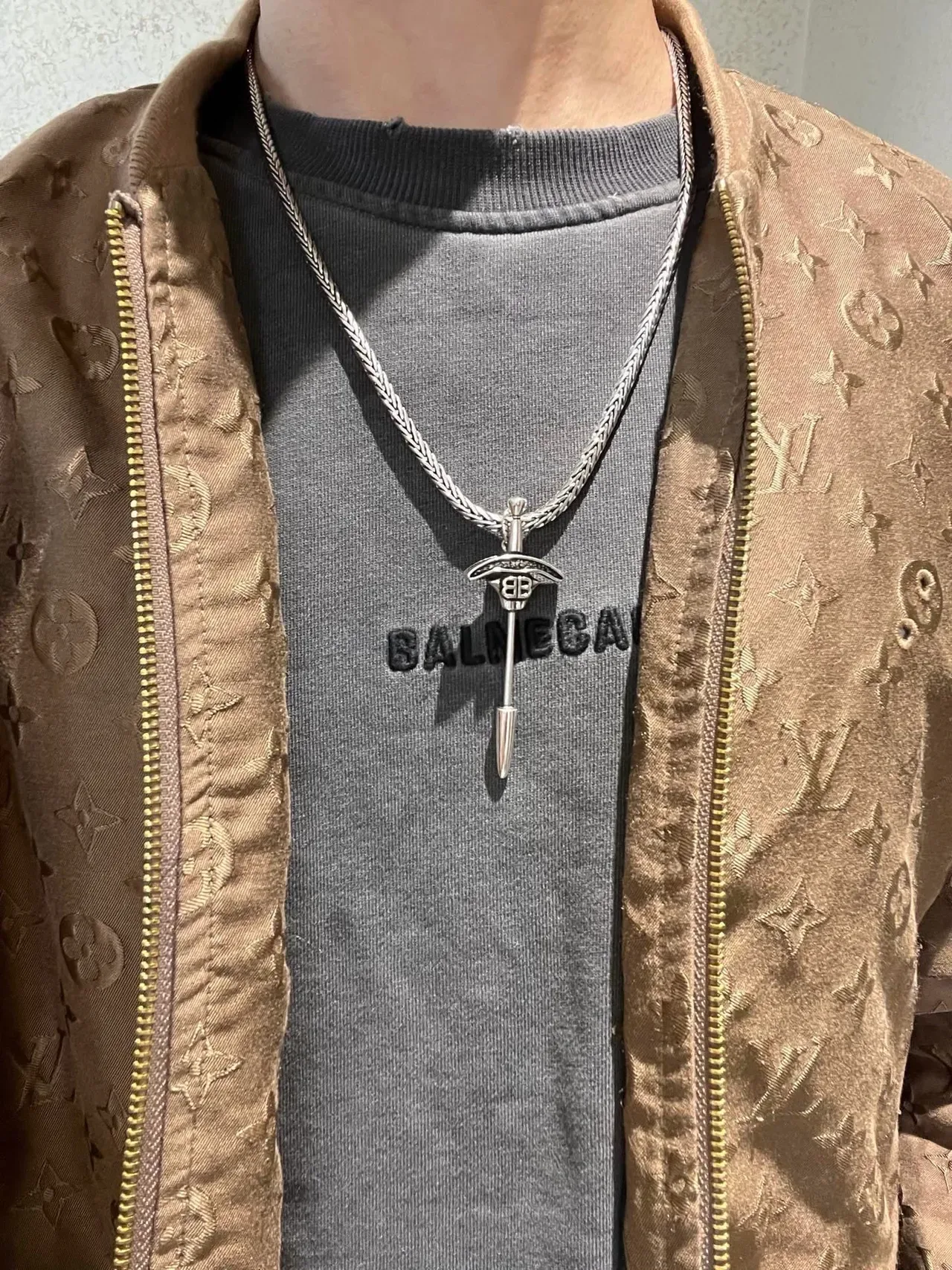 Collier Balenciaga BB Dagger Argent Bleu Chaîne Tressée Monogramme 2