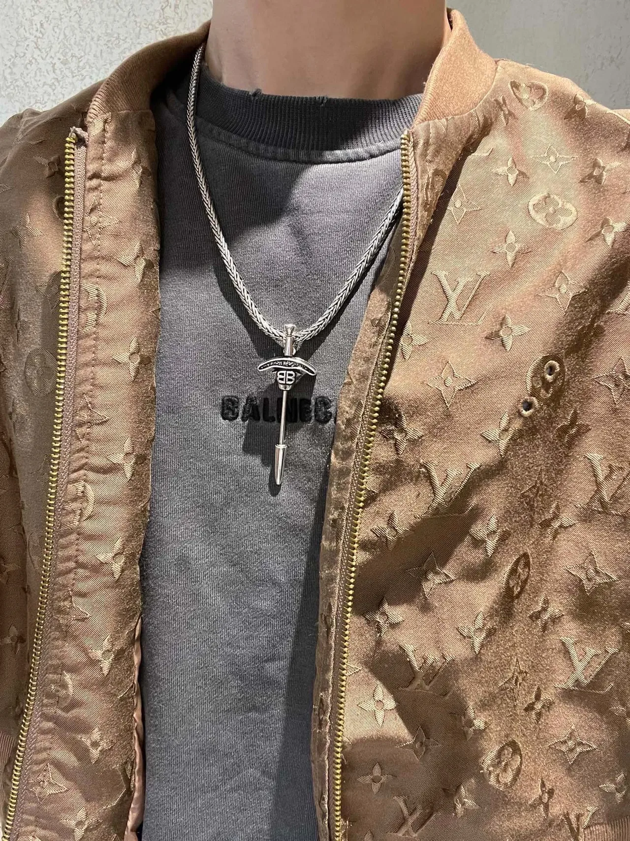 Collier Balenciaga BB Dagger Argent Bleu Chaîne Tressée Monogramme 5