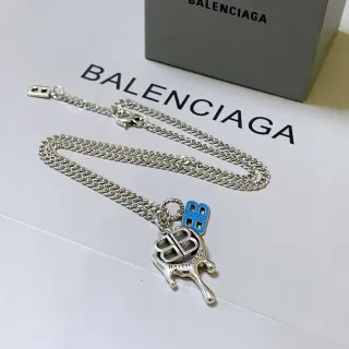 Balenciaga BB Drip 银蓝 曲环链吊坠项链
