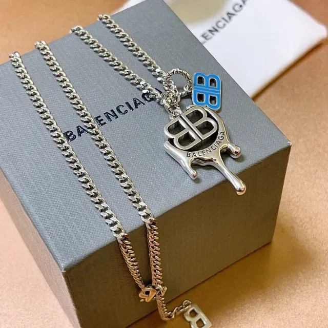 Balenciaga BB Drip Collier Chaîne Curb Argent Bleu 6