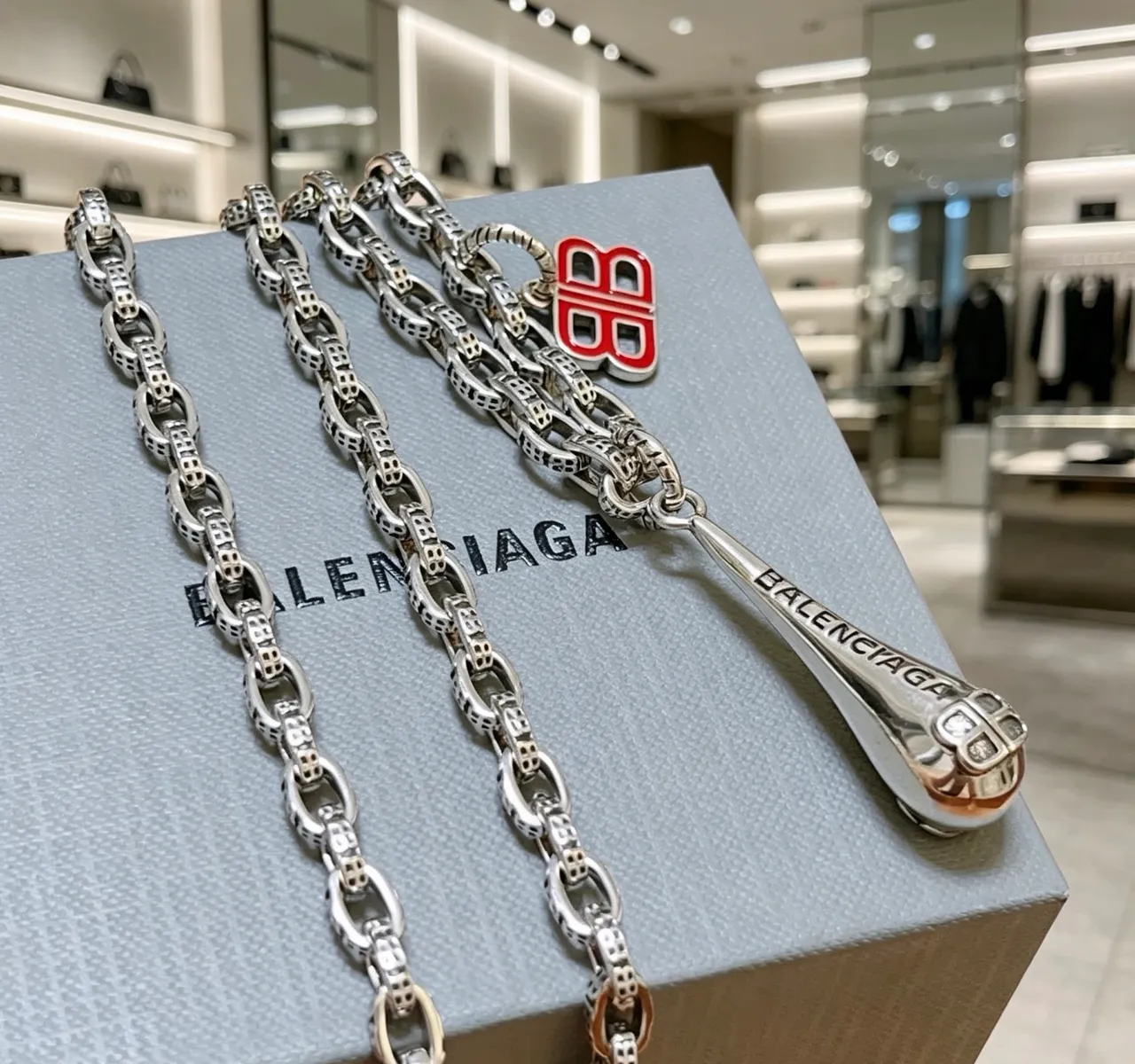 Balenciaga BB Enamel Logo Chunky Chain Necklace 2