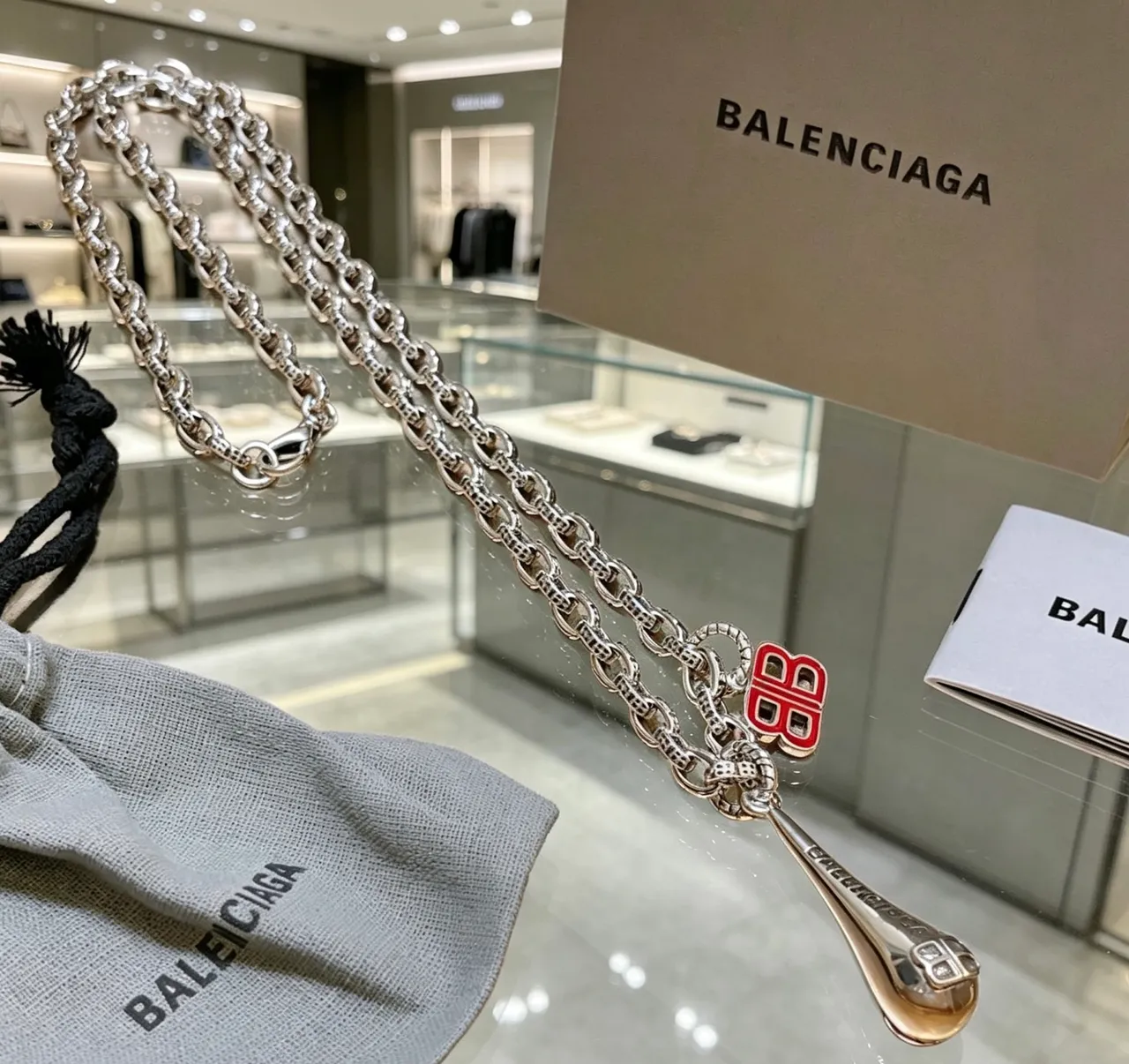 Balenciaga BB Enamel Logo Chunky Chain Necklace 4