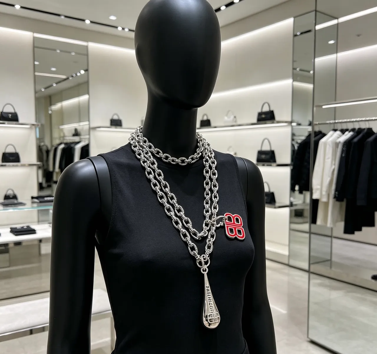Balenciaga BB Enamel Logo Chunky Chain Necklace 6