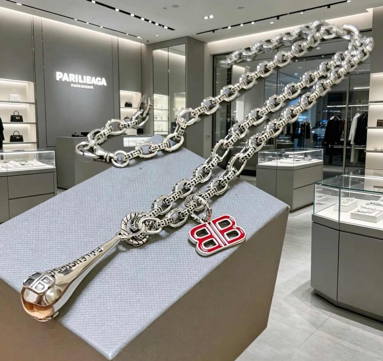 Balenciaga BB Enamel Logo Chunky Chain Necklace 7