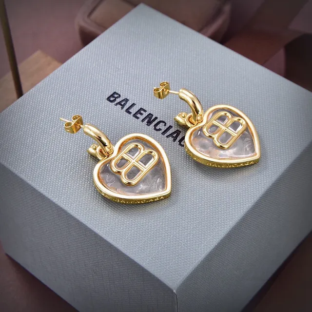 Balenciaga BB Heart Aretes dorados y plateados monogramados 5