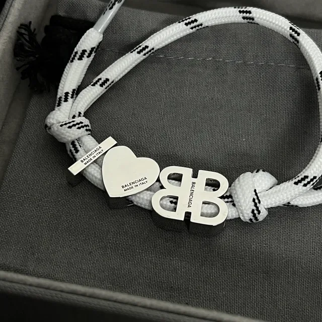Balenciaga BB Heart Rope White Silver Construction Logo Charm Bracelet 2