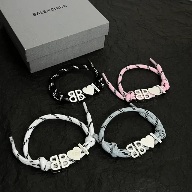 Balenciaga BB Heart Rope White Silver Construction Logo Charm Bracelet 5