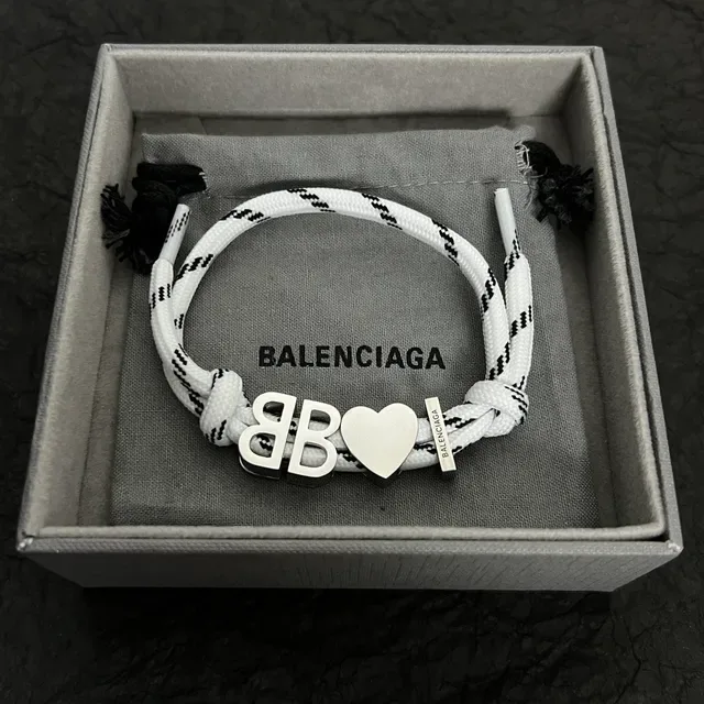 Balenciaga BB Heart Rope White Silver Construction Logo Charm Bracelet 6