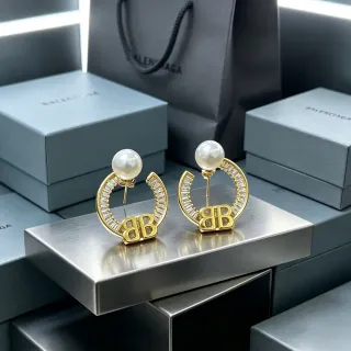 Balenciaga BB Hoop Pearl and Crystal Earrings