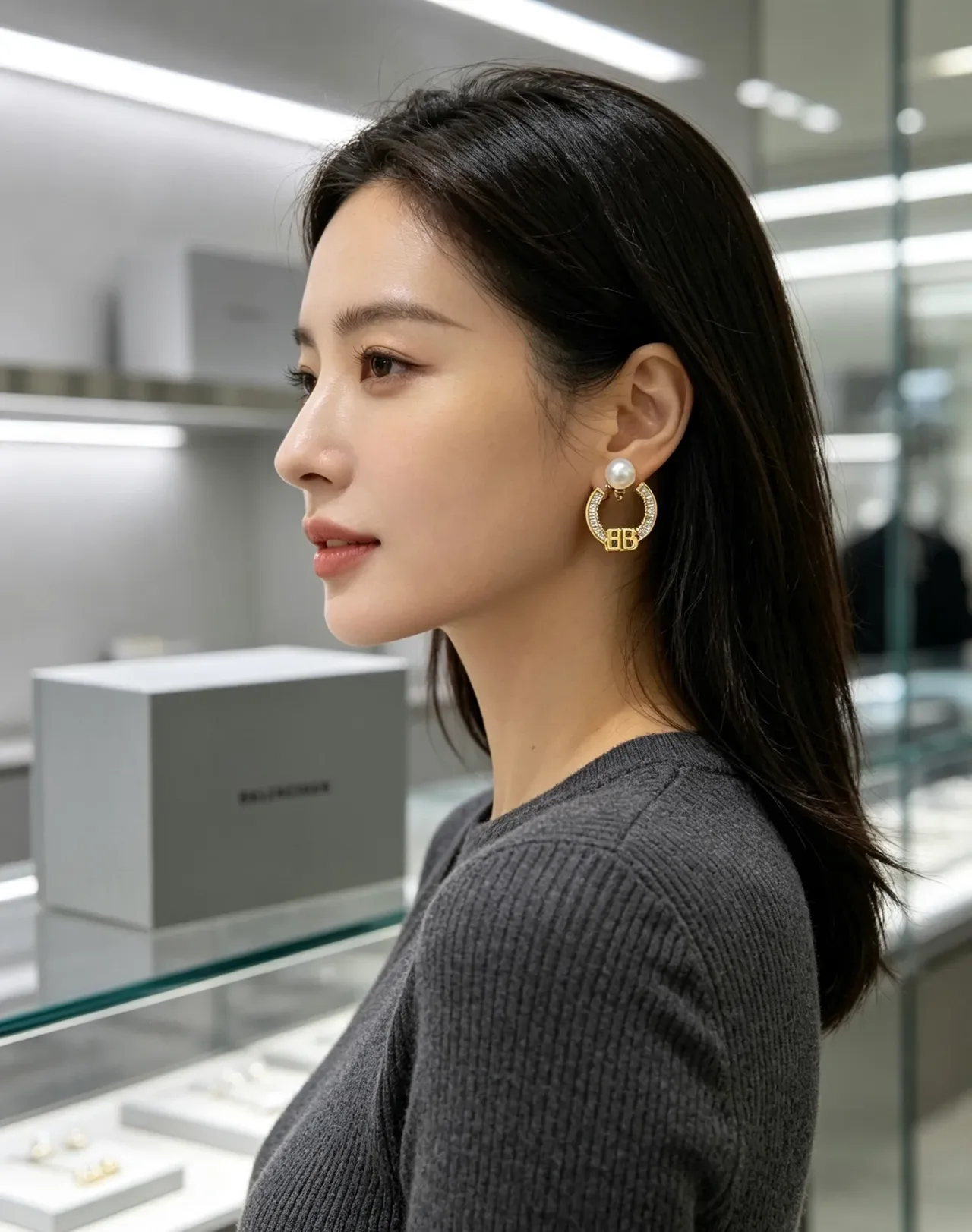 Balenciaga BB Hoop Pearl and Crystal Earrings 8
