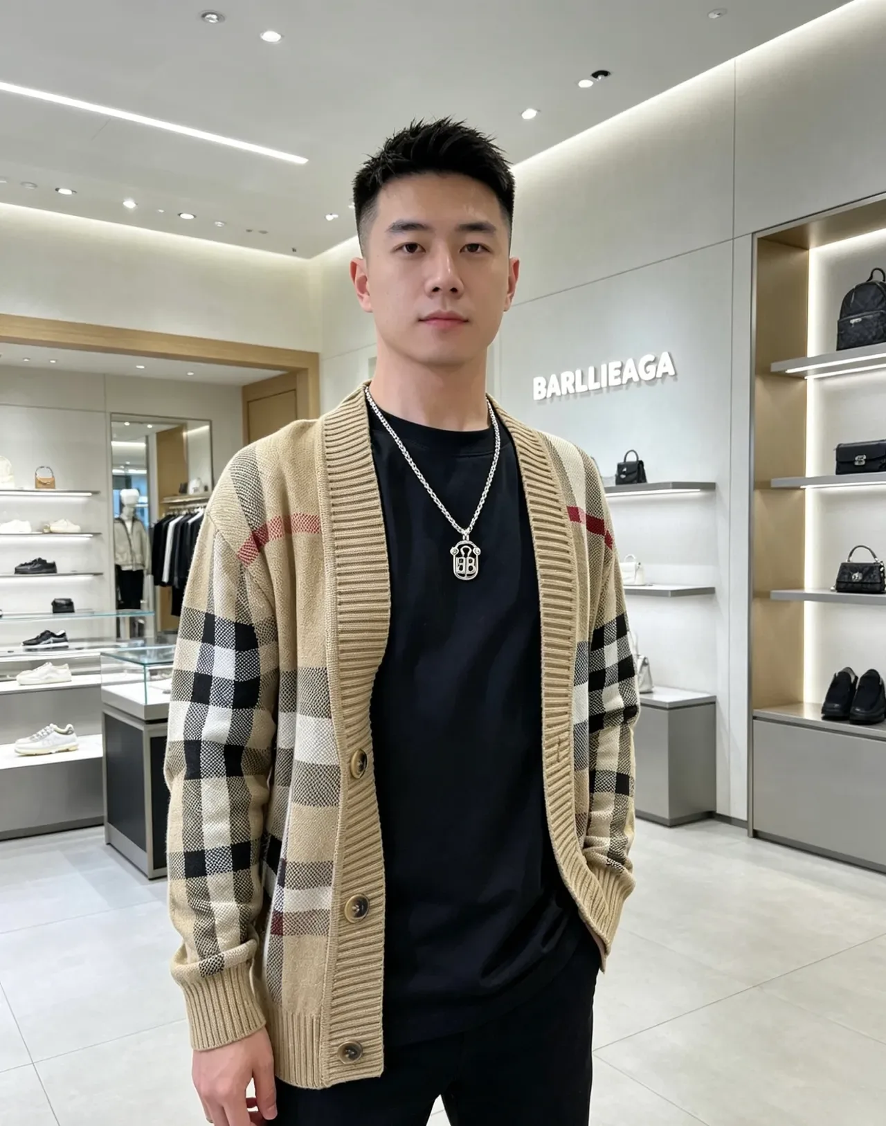 Collier Balenciaga BB Monogramme Bouclier Pendentif 2