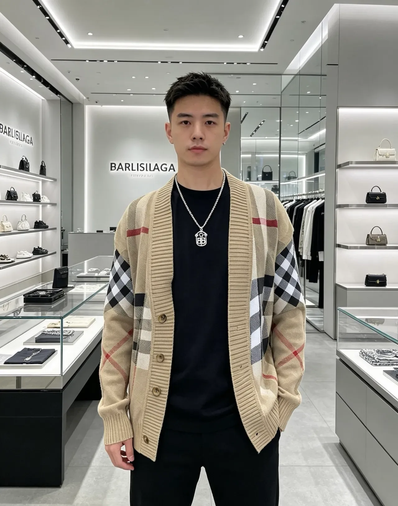 Collier Balenciaga BB Monogramme Bouclier Pendentif 5