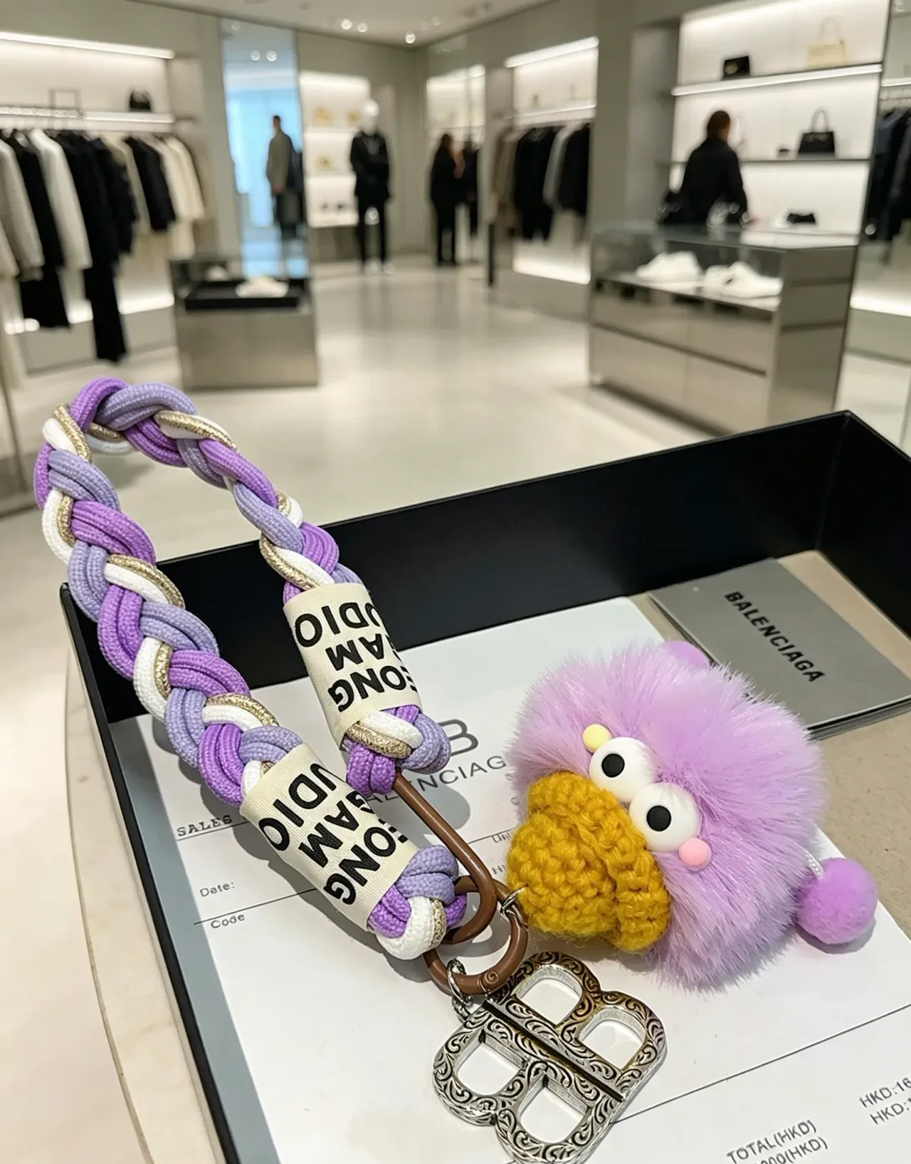 Balenciaga BB Monster أرجواني أبيض حبل مضفر حزام شريط شعار معكوس حقيبة يد 2