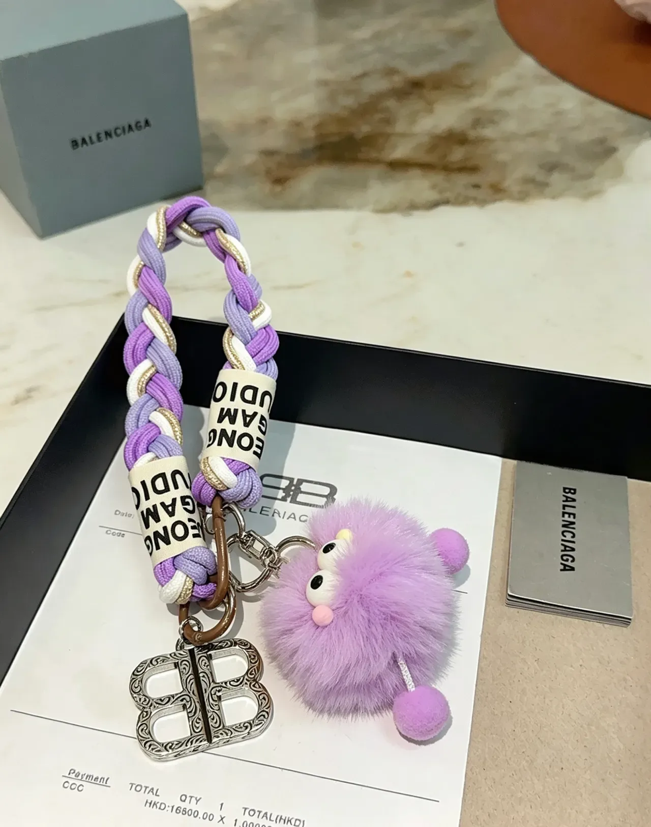Balenciaga BB Monster أرجواني أبيض حبل مضفر حزام شريط شعار معكوس حقيبة يد 5