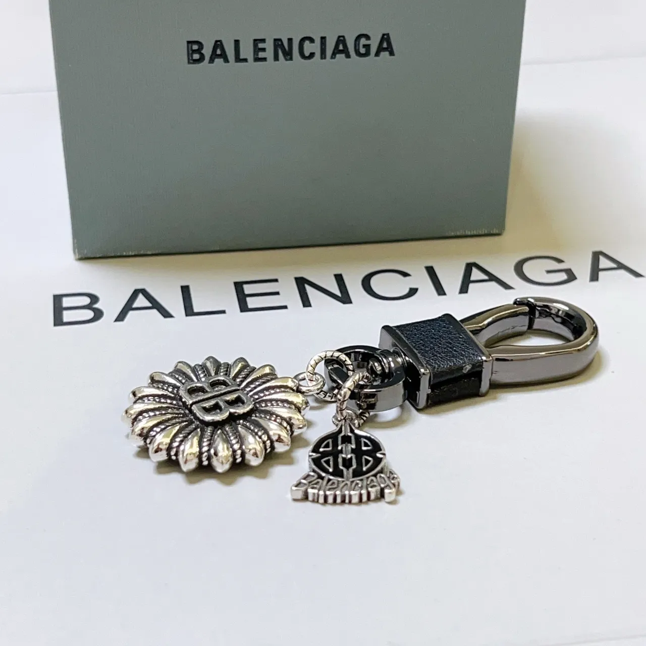 Balenciaga BB Sunburst Keychain Silver and Black Jewelry 2