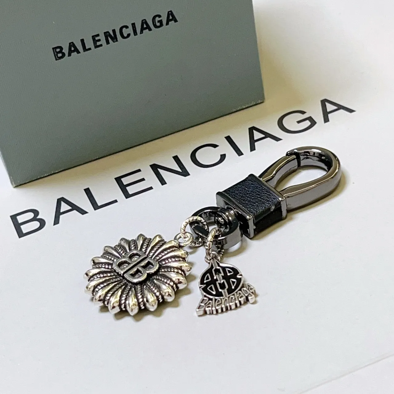 Balenciaga BB Sunburst Keychain Silver and Black Jewelry 4