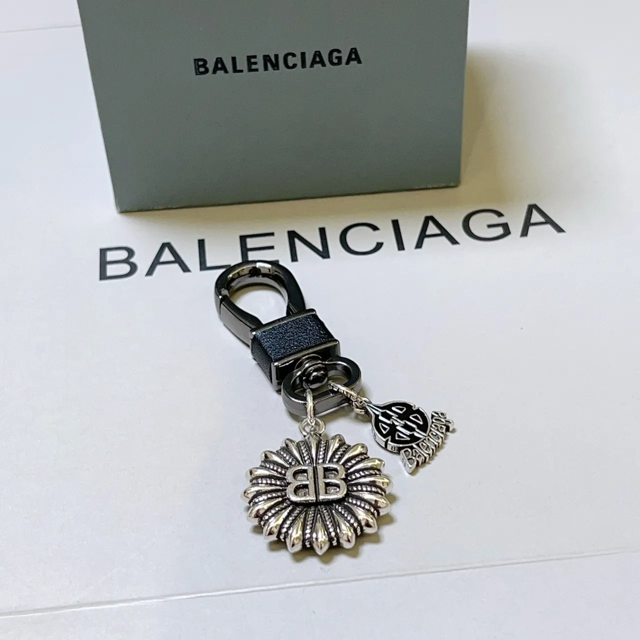 Balenciaga BB Sunburst Keychain Silver and Black Jewelry 5