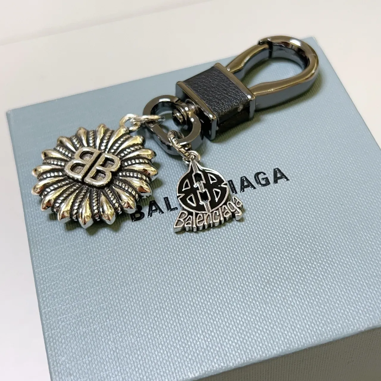 Balenciaga BB Sunburst Keychain Silver and Black Jewelry 6