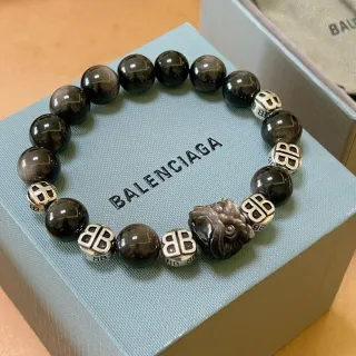 Balenciaga Black Silver Beaded Monogrammed Bracelet