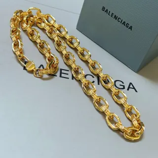 Balenciaga Chunky Oval-Link Chain Gold Textured Bar Connectors Necklace