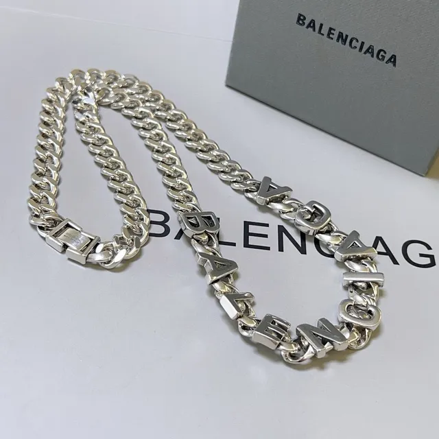 Balenciaga Logo Chain Silver Chunky Curb Integrated Lettering Necklace 3