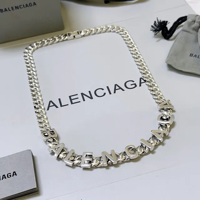 Balenciaga Logo Chain Silver Chunky Curb Integrated Lettering Necklace 4