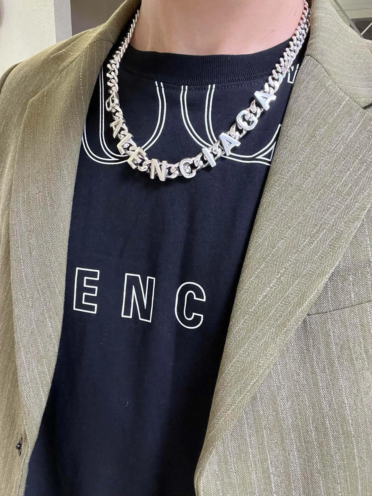 Balenciaga Logo Chain Silver Chunky Curb Integrated Lettering Necklace 5