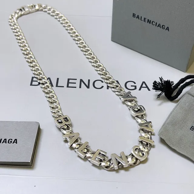 Balenciaga Logo Chain Silver Chunky Curb Integrated Lettering Necklace 6