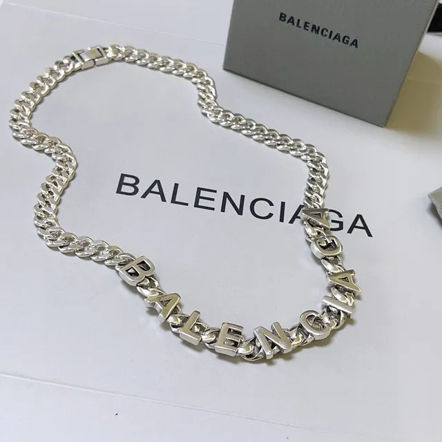 Balenciaga Logo Chain Silver Chunky Curb Integrated Lettering Necklace 7