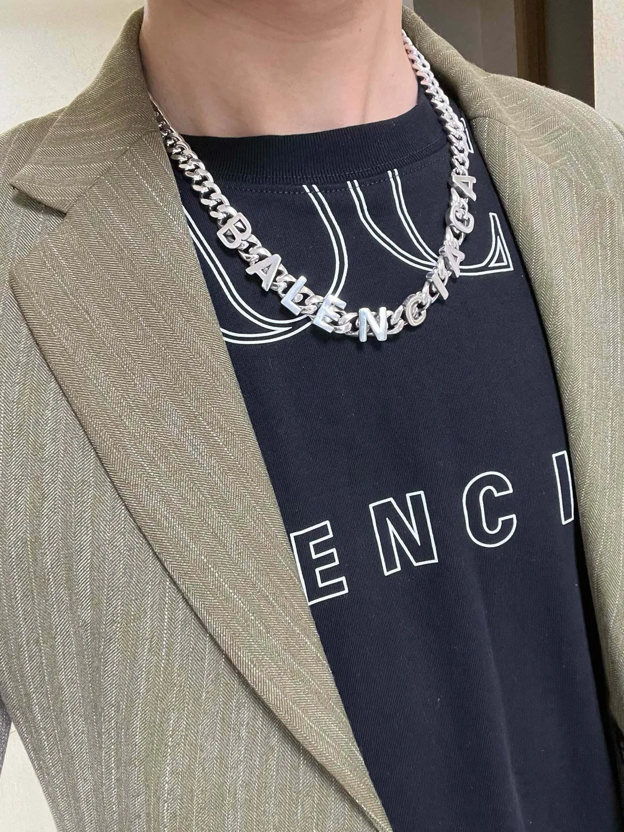 Balenciaga Logo Chain Silver Chunky Curb Integrated Lettering Necklace 8