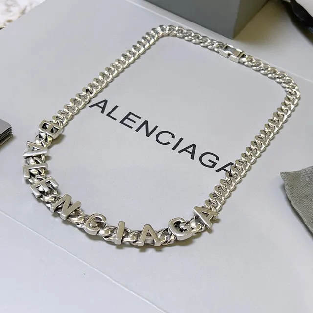 Balenciaga Logo Chain Silver Chunky Curb Integrated Lettering Necklace 9