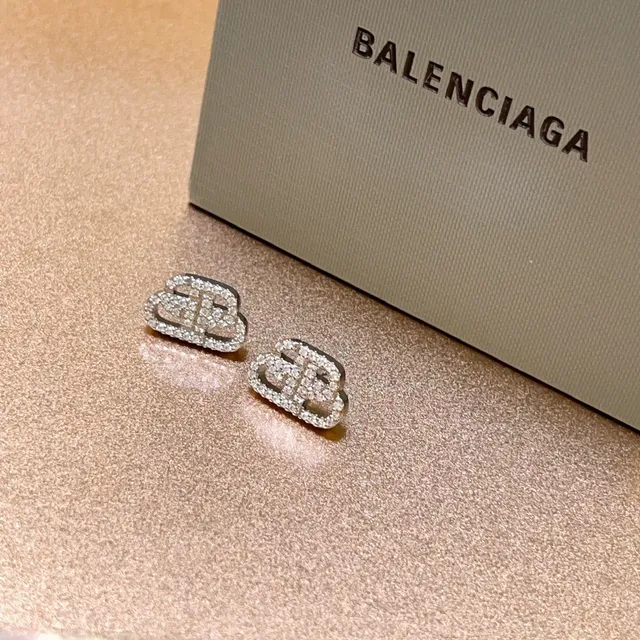 Balenciaga Logo Motif Pavé Crystal Stud Earrings 2