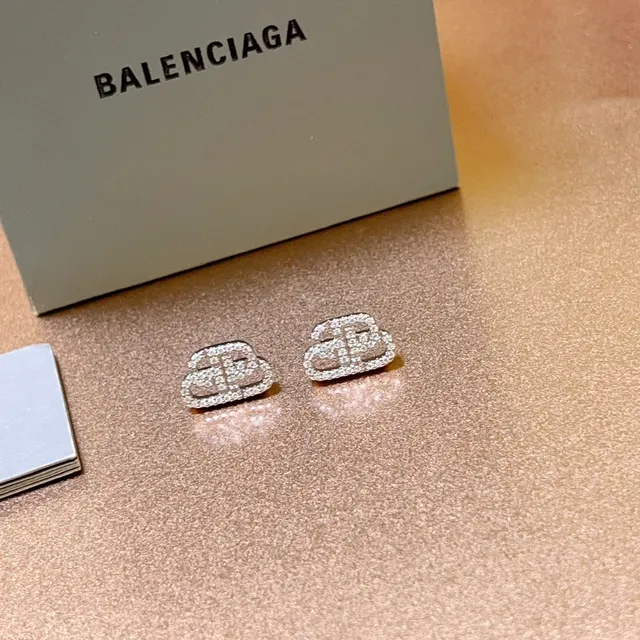 Balenciaga Logo Motif Pavé Crystal Stud Earrings 3