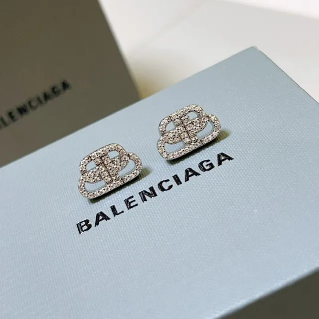 Balenciaga Logo Motif Pavé Crystal Stud Earrings 4