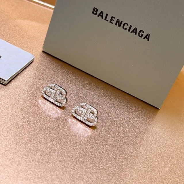Balenciaga Logo Motif Pavé Crystal Stud Earrings 5