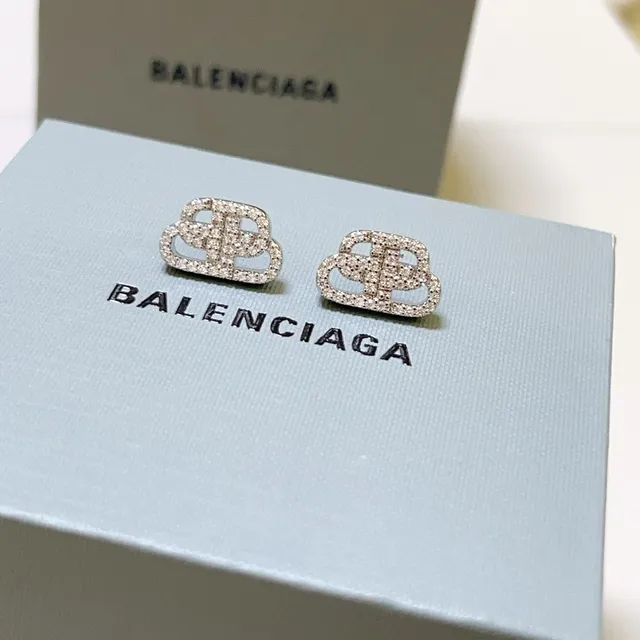 Balenciaga Logo Motif Pavé Crystal Stud Earrings 6