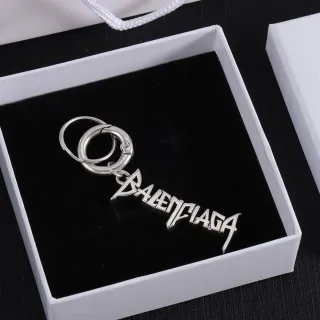 Balenciaga Logo Pendant Keychain Silver Metallic Jewelry