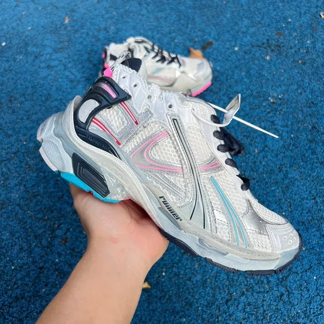 Balenciaga Runner Light Gray Pink Cyan Chunky Sneakers 9