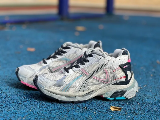 Balenciaga Runner Light Gray Pink Cyan Chunky Sneakers 10
