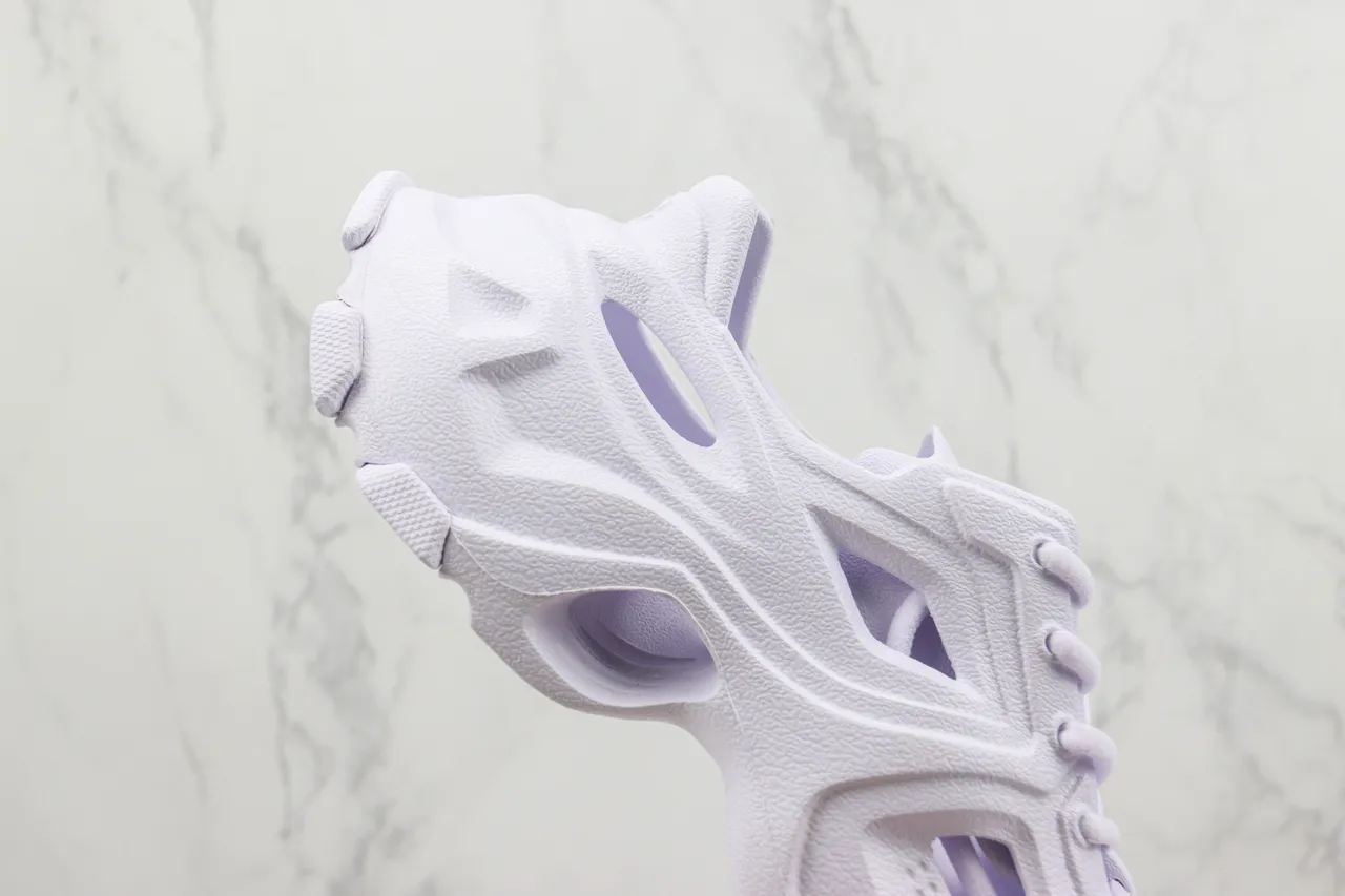 Balenciaga Runner أبيض بنفسجي بناء الرغوة الأحادية تفاصيل القطع غير المتكافئة أحذية رياضية كثيفة 5