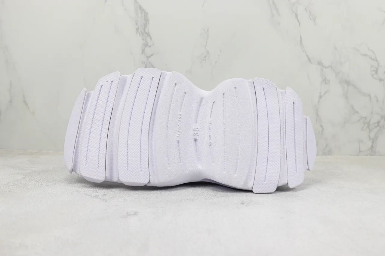 Balenciaga Runner أبيض بنفسجي بناء الرغوة الأحادية تفاصيل القطع غير المتكافئة أحذية رياضية كثيفة 8
