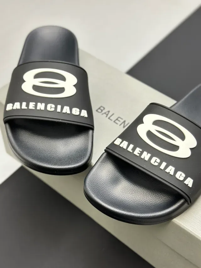 Balenciaga Slide Pink Black Molded Sole Single-Strap Slippers 10